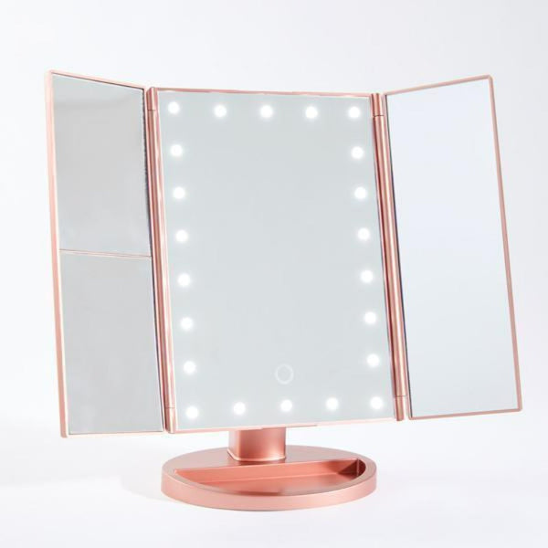 Pink Tri Fold Led Magnifying Makeup Mirror
