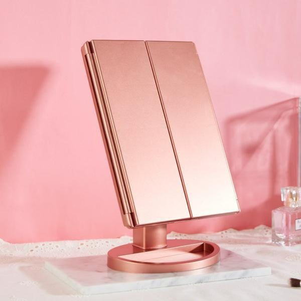 Pink Tri Fold Led Magnifying Makeup Mirror