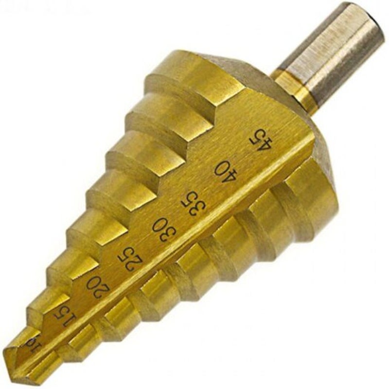 Triangle Handle Titanium Plated Straight Groove Step Drill 10 45Mm 1Pc Gold Drill Bits