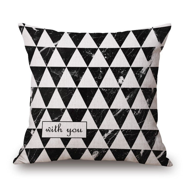 Triangles On Black White Geometry Cotton Linen Pillow Cover Cushions & Decorative Pillows