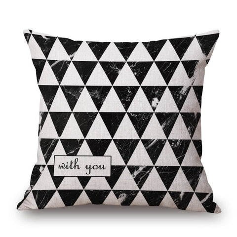 Triangles On Black White Geometry Cotton Linen Pillow Cover Cushions & Decorative Pillows