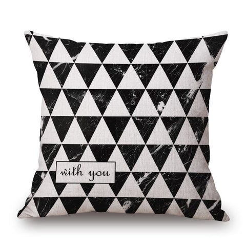 Triangles On Black White Geometry Cotton Linen Pillow Cover