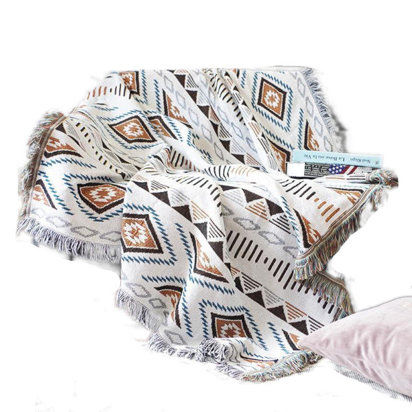 Tribal Moroccan Theme Reversible Fringe Blanket Blankets