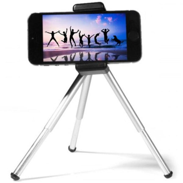 Tripod Mount Stand Cell Phone Clip Holder Silver