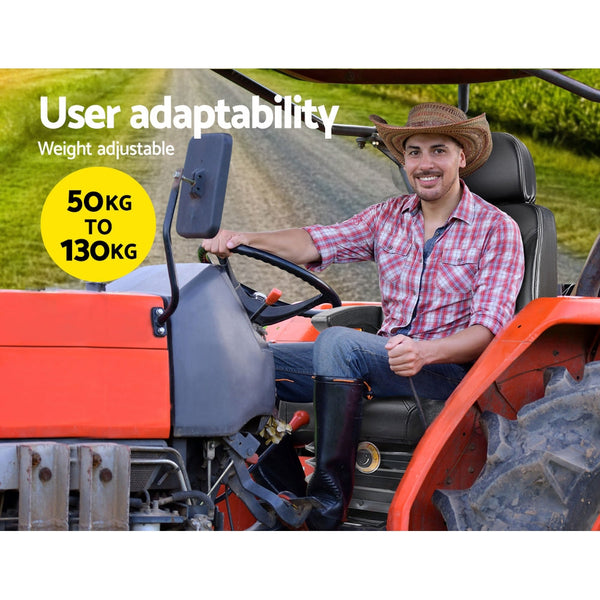 Giantz Adjustbale Tractor Seat With Suspension Black Heavy Machinery Seats