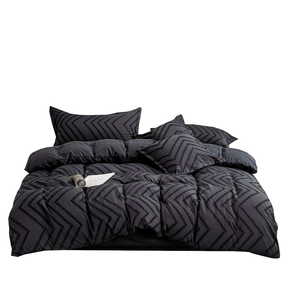 Fabric Fantastic Tufted Boho Wave Black Duvet Quilt Cover Set Quilt Covers