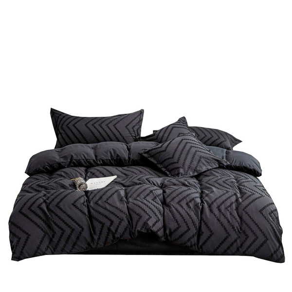 Fabric Fantastic Tufted Boho Wave Black Duvet Quilt Cover Set Quilt Covers