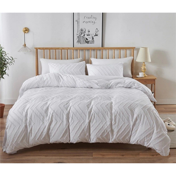 Fabric Fantastic Tufted Boho Wave White Duvet Quilt Cover Set Quilt Covers