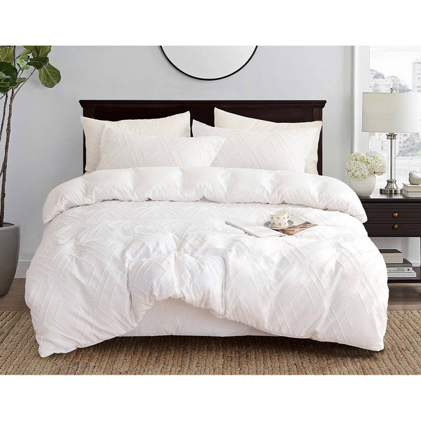 Fabric Fantastic Tufted Diamond White Duvet Quilt Cover Set Quilt Covers