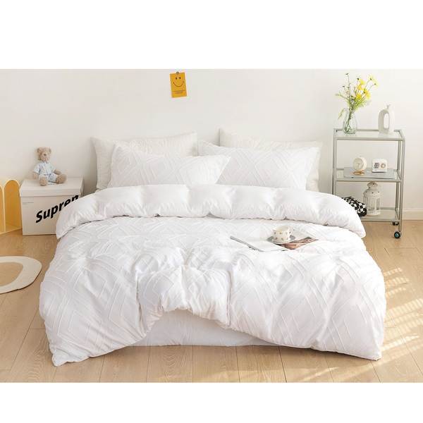 Fabric Fantastic Tufted Diamond White Duvet Quilt Cover Set Quilt Covers