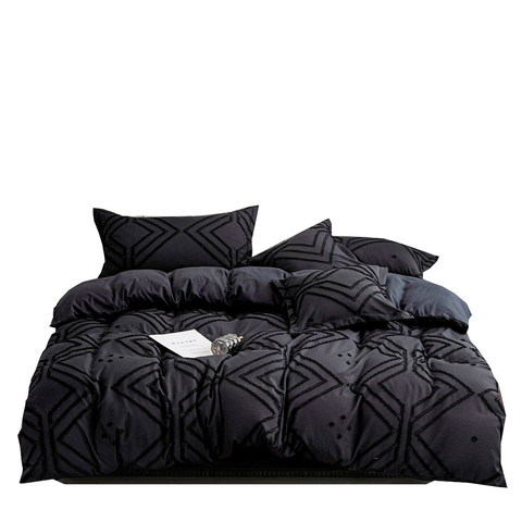 Tufted Textured Jacquard Black Duvet Quilt Cover Set