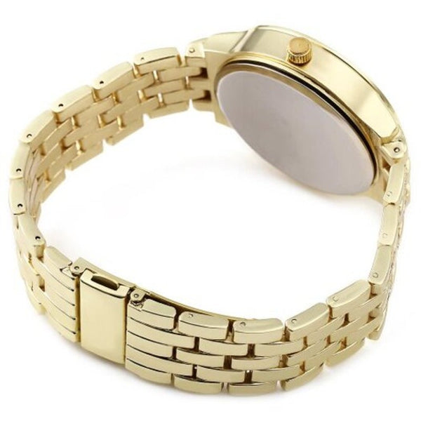 Veile Studios Tuhao Golden Watch With Diamonds Round Dial And Steel Band For Women Watches