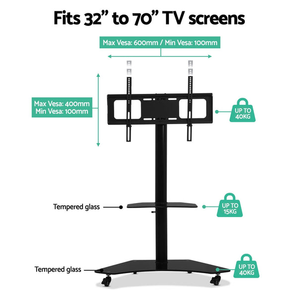 Artiss Floor Tv Stand Bracket Mount Swivel Height 32 To 70 Inch Black Tv Stands & Mounts