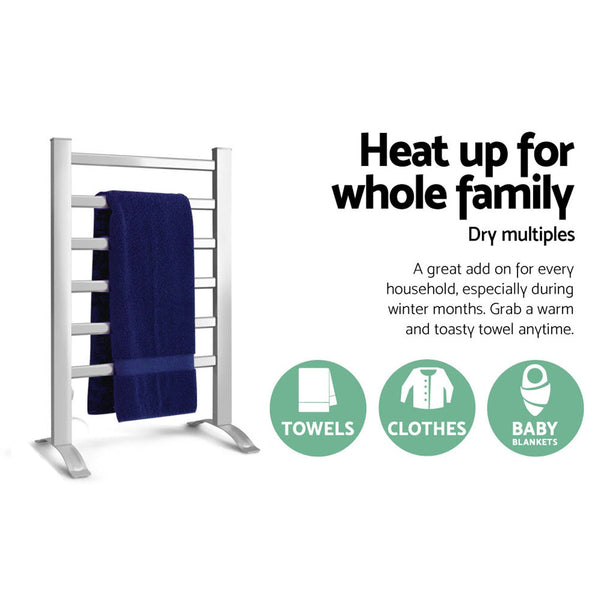 Devanti Electric Heated Towel Rail Rack Rails Freestanding 6 Bars Towel Racks