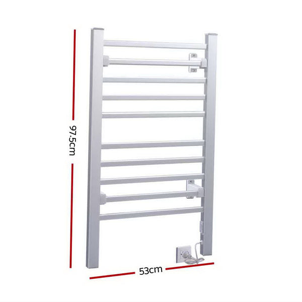 Devanti Electric Heated Towel Rail Rails Warmer Rack Aluminium 10 Bars Towel Racks
