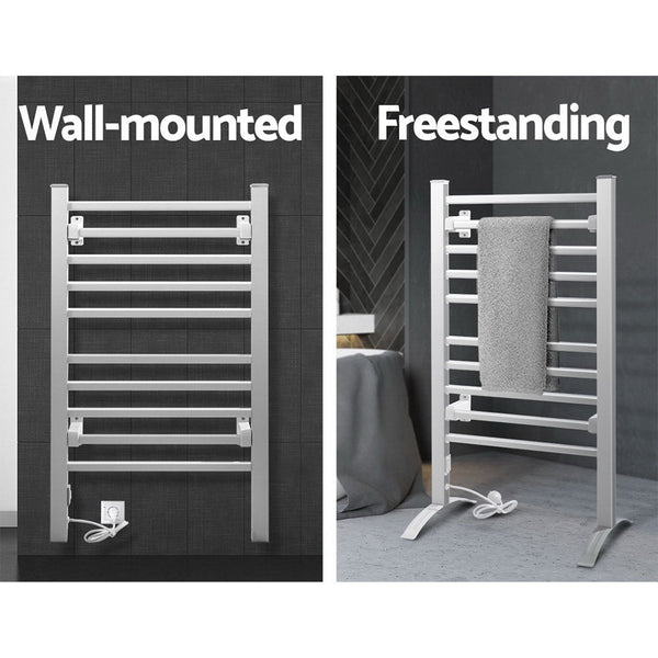 Devanti Electric Heated Towel Rail Rails Warmer Rack Aluminium 10 Bars Towel Racks