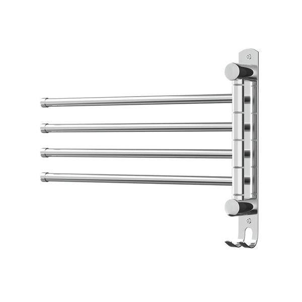 Devanti Towel Rail Rack Holder 4 Bars Wall Mounted Stainless Steel Swivel Hook Towel Racks