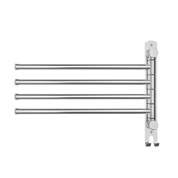Devanti Towel Rail Rack Holder 4 Bars Wall Mounted Stainless Steel Swivel Hook Towel Racks