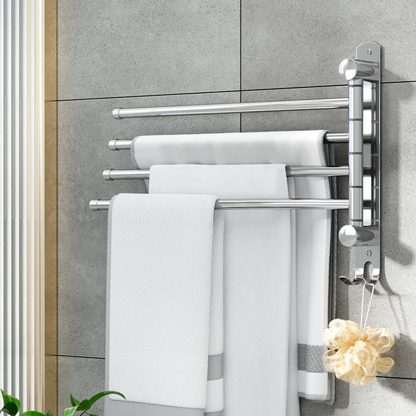 Devanti Towel Rail Rack Holder 4 Bars Wall Mounted Stainless Steel Swivel Hook Towel Racks