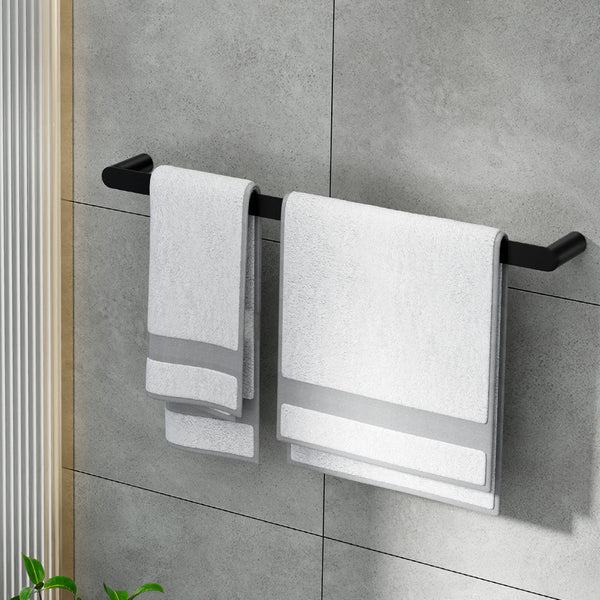 Devanti Towel Rail Rack Holder Single 600Mm Wall Mounted Stainless Steel Black Towel Racks