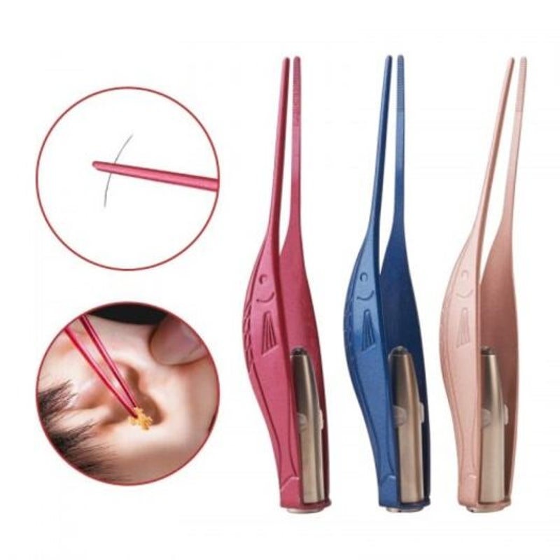 Tweezers Shaped Ear Wax Cleaner Remover Led Light Pick For Kids Adult Elderly Children Rose Red Ear Wax Removers