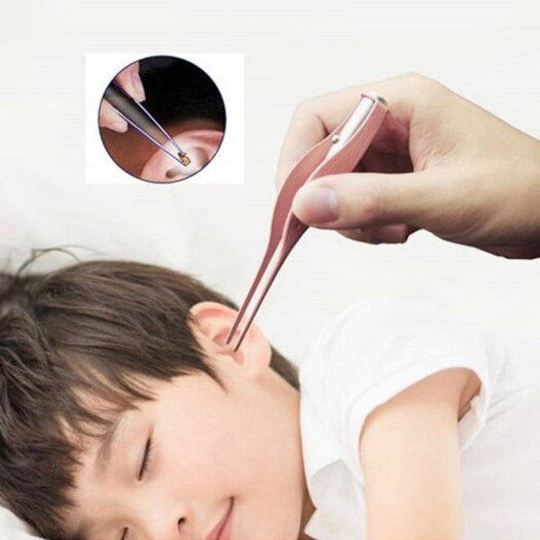 Tweezers Shaped Ear Wax Cleaner Remover Led Light Pick For Kids Adult Elderly Children Rose Red