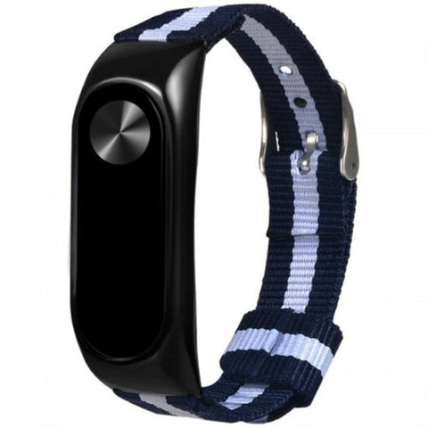 Two Color Blue White Striped Canvas Alloy Shell Replacement Strap For Xiaomi Mi Band 2 Black
