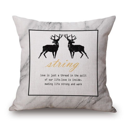 Two Deers On White Cotton Linen Pillow Cover