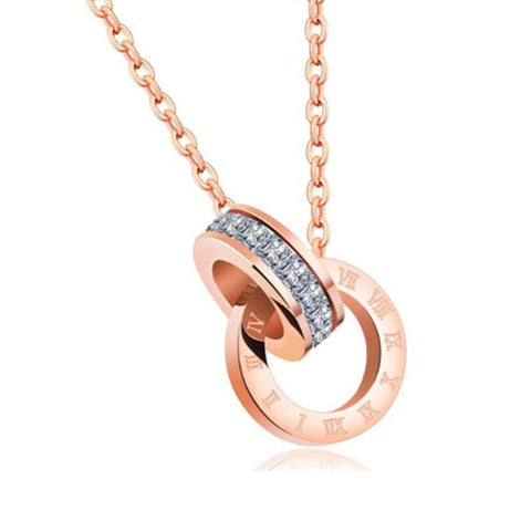 Veile Studios Necklaces Two Interlocking Roman Rose Gold Numeral Rhinestones Pendant And Necklaces & Pendants
