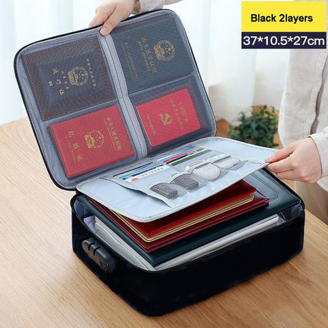 Two Layer Passport Document Certificate File Organiser With Lock Black