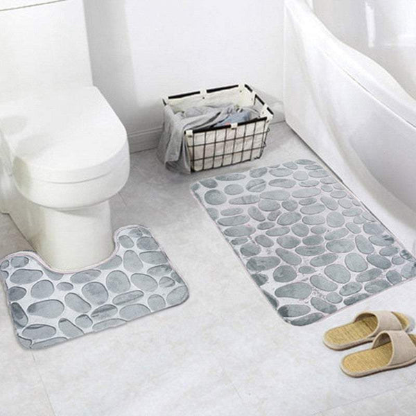 Pebbles Bath Mat Set Bathroom Square Shaped And U Non Slip Floor Mats Bath Mats Rugs & Toilet Covers