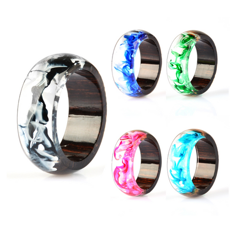 Veile Studios Two Tone Colourful Unisex Wood Resin Ring Jewellery Rings