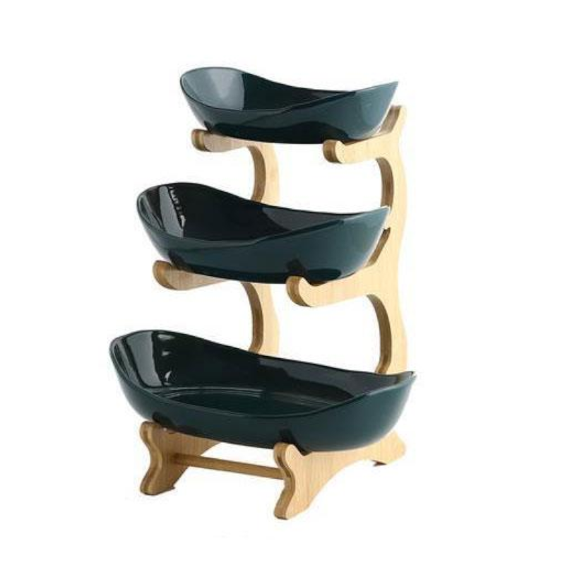 Two Or Three Layer Glazed Green Ceramic Fruit Bowl Candy Dish Snack Platter Racks & Holders