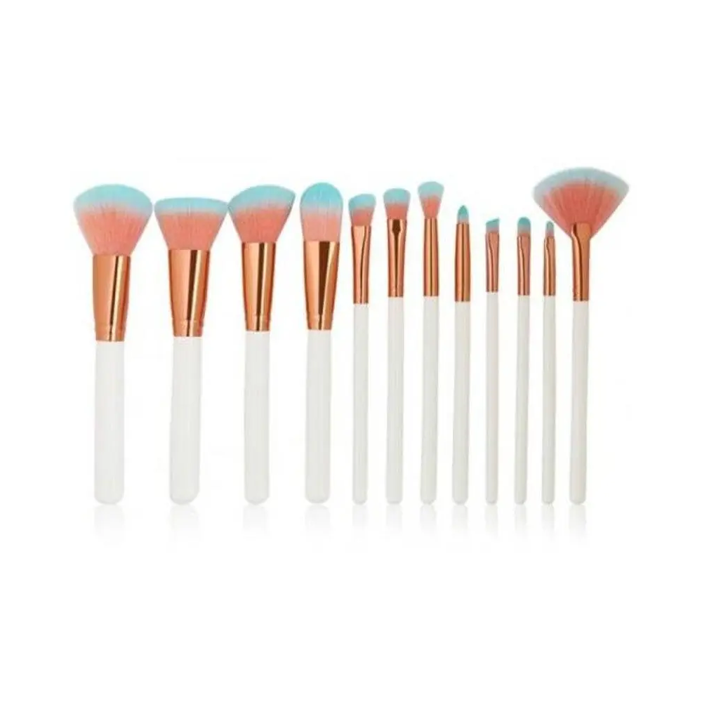 Two Tones Bristles Makeup Set 12Pcs White Brushes