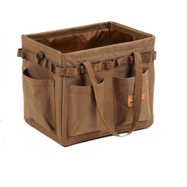 Brown Heavy Duty Foldable Outdoor Camping Storage Box Oxford Cloth Collapsible Gear Organizer Tote With Pockets Storage Boxes
