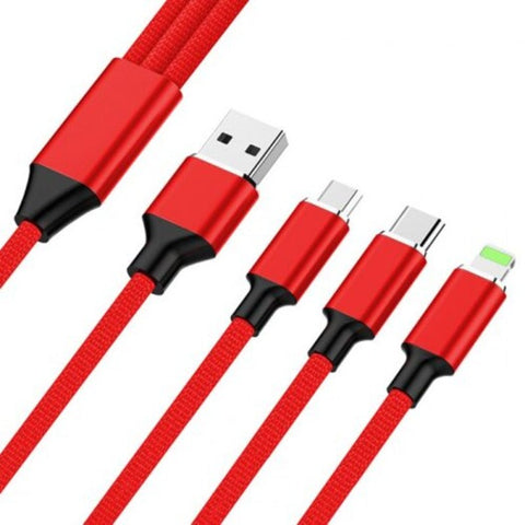 Type C / 8 Pin Micro Usb Fast Charging Cable Red