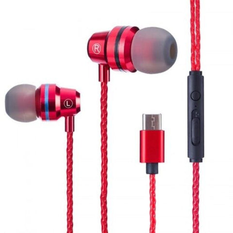 Type C Earphone Dynamic Hifi Earbuds Red Wired Earphones