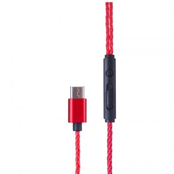 Type C Earphone Dynamic Hifi Earbuds Red Wired Earphones