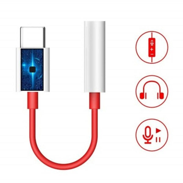 Type C To 3.5Mm Jack Audio Adapter For Oneplus 7 Pro / 6T 5T 2Pcs Red
