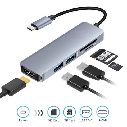 Type C Usbc Hdmi Adapter For Macbook 5 In 1 To Hub Sd Tf Card Reader And 2 3.0 Ports