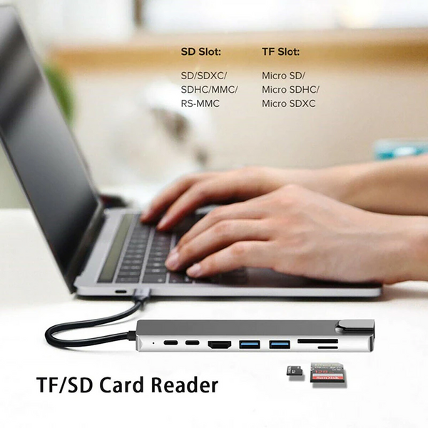 Type C To Multi Usb 3.0 4Khdmi Ethernet Rj45 Lan Adapter With Tfsd Slot 8 In 1 Port Usb Cables Hubs & Adapters
