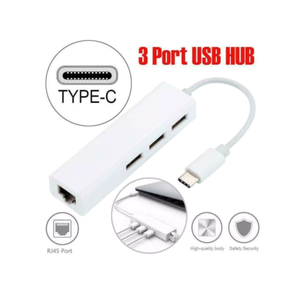 Type C 3 Port Hub Usb To Rj45 Ethernet Network Adapter Cable Usb Cables Hubs & Adapters