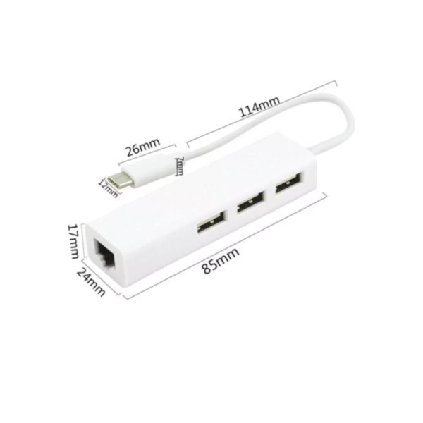 Type C 3 Port Hub Usb To Rj45 Ethernet Network Adapter Cable Usb Cables Hubs & Adapters