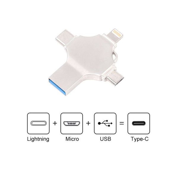 U Disk 4 In 1 Apple Type C Android Computer Multi Function Usb Flash Drive Silver 128Gb Usb Flash Drives