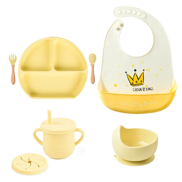 Cute Silicone Baby Feeding Tableware Bibs Cups Bowls Cutlery