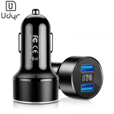 3.1A 15.5W Aluminum Alloy Abs Car Charger Led Intelligent Digutal For Iphone Huawei Universal Black