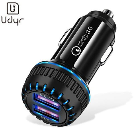 Qc3.0 2Usb Universal Car Charger Intelligent Identification Mobilephone For Iphone Xiaomi Black
