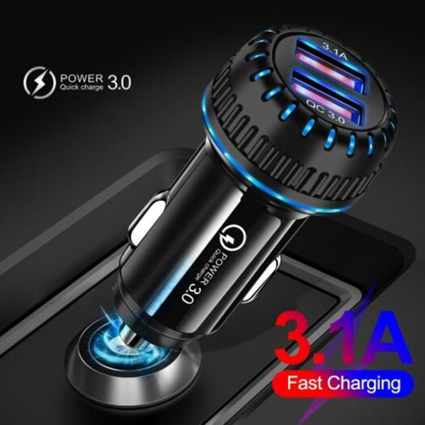 Qc3.0 2Usb Universal Car Charger Intelligent Identification Mobilephone For Iphone Xiaomi Black