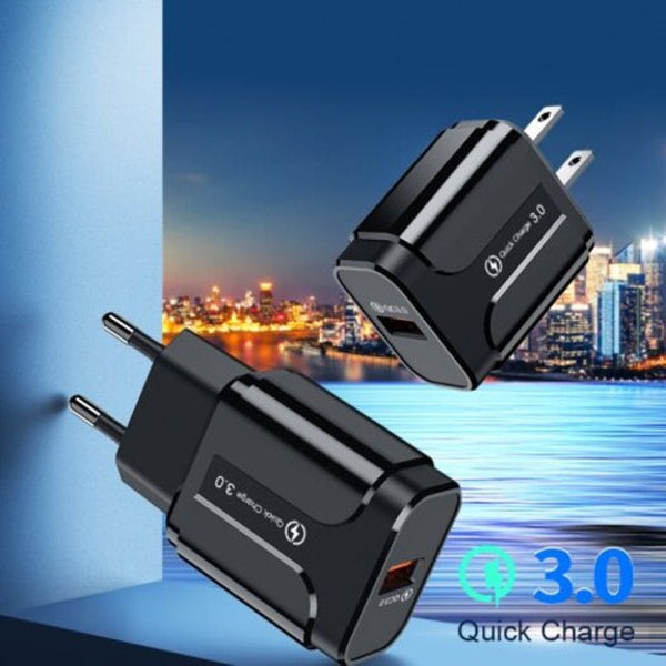 Usb Charger Qc3.0 Fireproof Abs Travel Wall 18W For Huawei Iphone Xiaomi Samsung Black