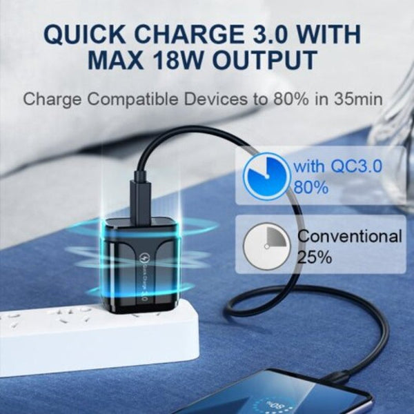 Usb Charger Qc3.0 Fireproof Abs Travel Wall 18W For Huawei Iphone Xiaomi Samsung Black